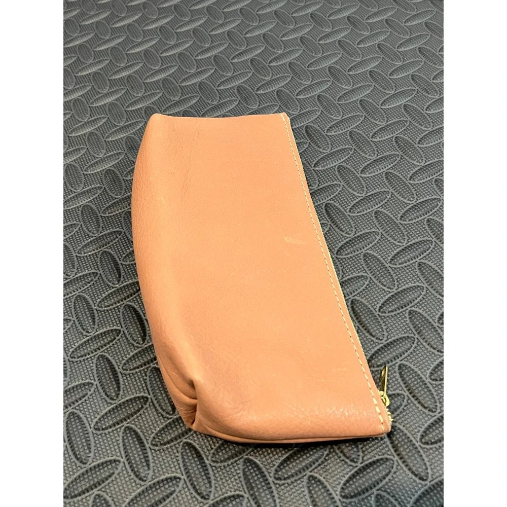 Portland Leather Goods Makeup Pouch Unisex Pink Full Grain Leather Zipper Case